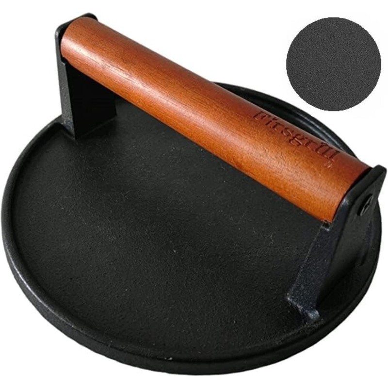 Cast Iron Burger Press, Round and Rectangle Grill Press with Wood Handle gallery
