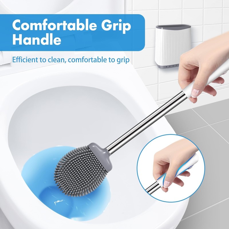 Toilet Brush, Silicone Toilet Brush and Holder Set, Flexible Toilet Bowl Brus... gallery
