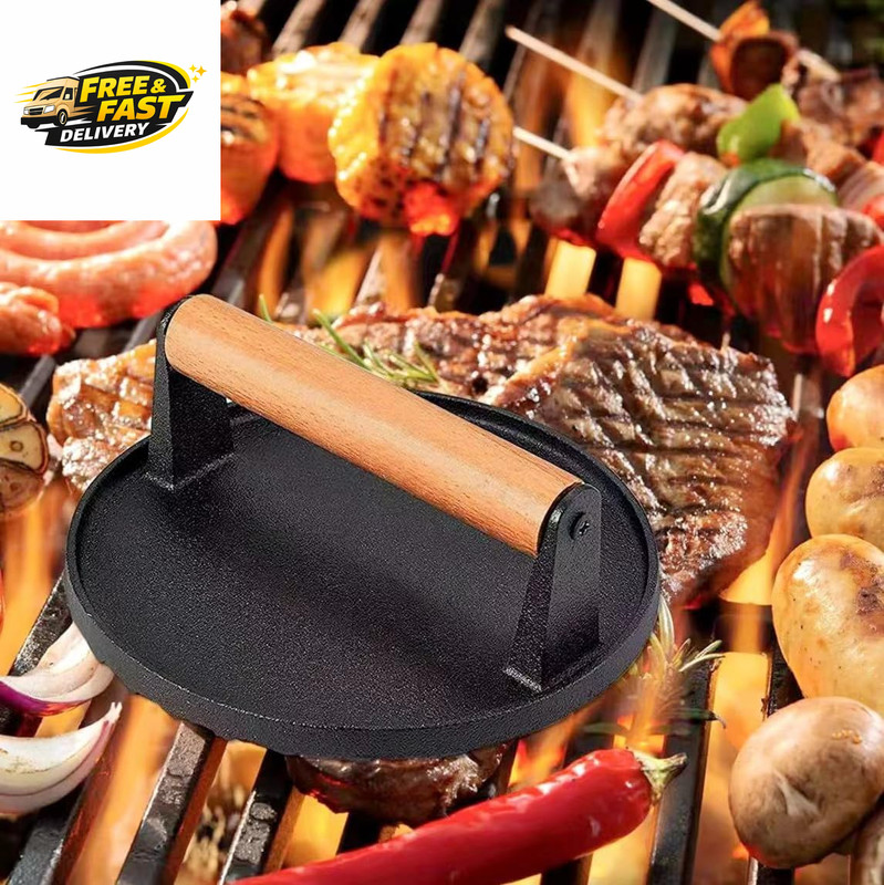 Kitchen Tools Heavy Duty Cast Iron Smash Burger Press round Barbecue gallery