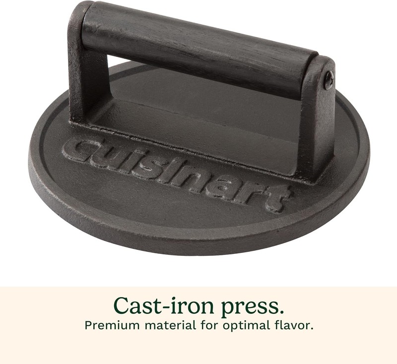 Cast Iron Smashed Burger Press, Juicy and Crispy Burgers for BBQs, Cookouts 6.5" gallery