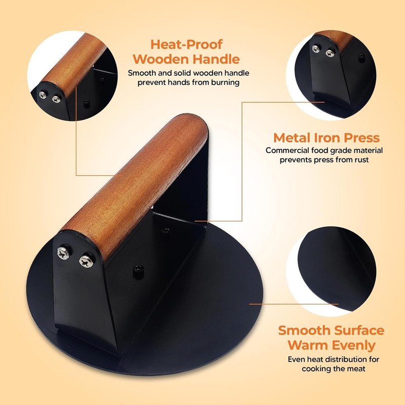 2Pcs Burger Press With Wooden Handle-5.5" Round & 8.03x4.2" Rectangle Meat Press gallery