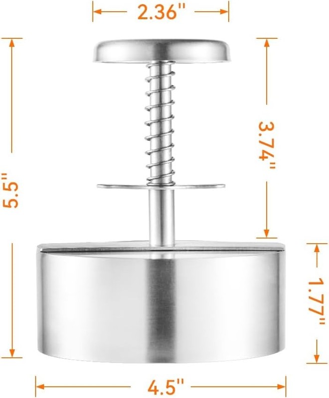 4.5" Stainless Steel Burger Press: 304 Heavy Duty Patty Maker, Dishwasher Safe gallery