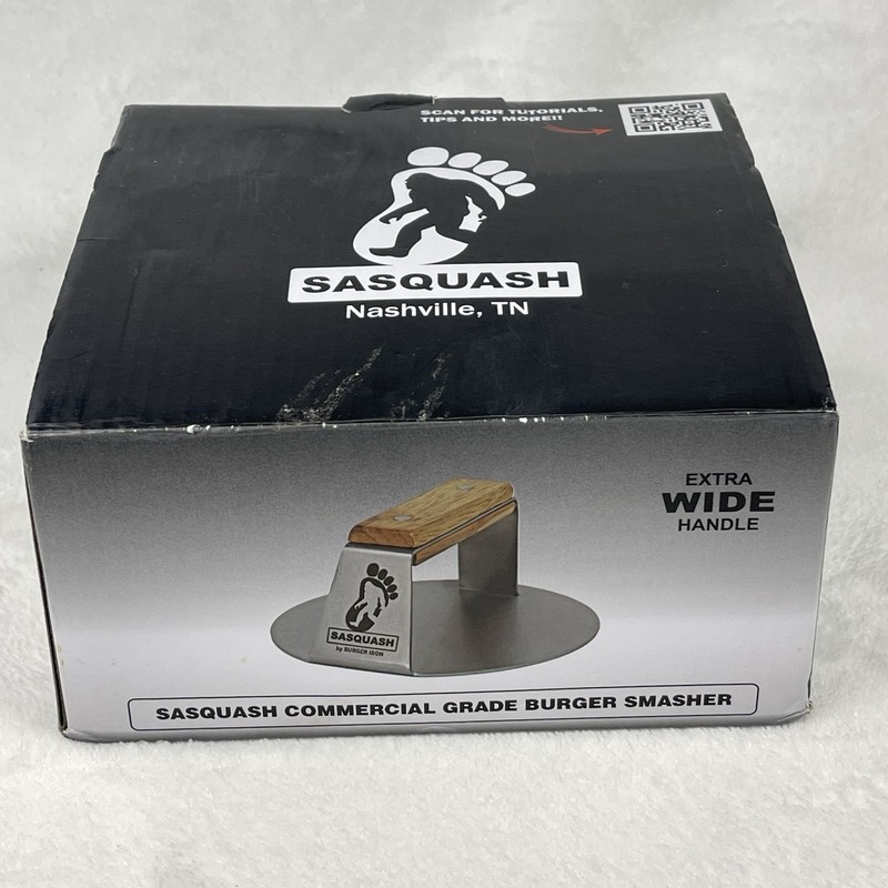 Burger Iron Sasquash 6" Stainless Steel Burger Press Smasher Wide Handle gallery