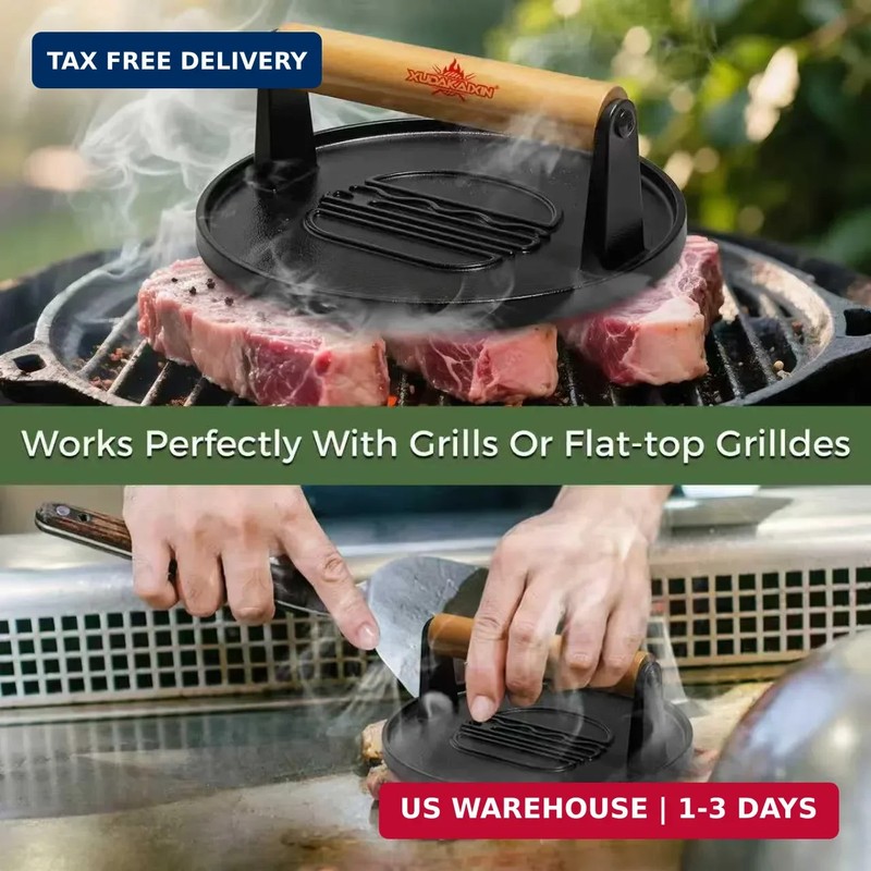 XUDAKAIXIN Cast Iron Smash Burger Press 7.1",Grill Bacon Meat Press Tool,Perfect gallery