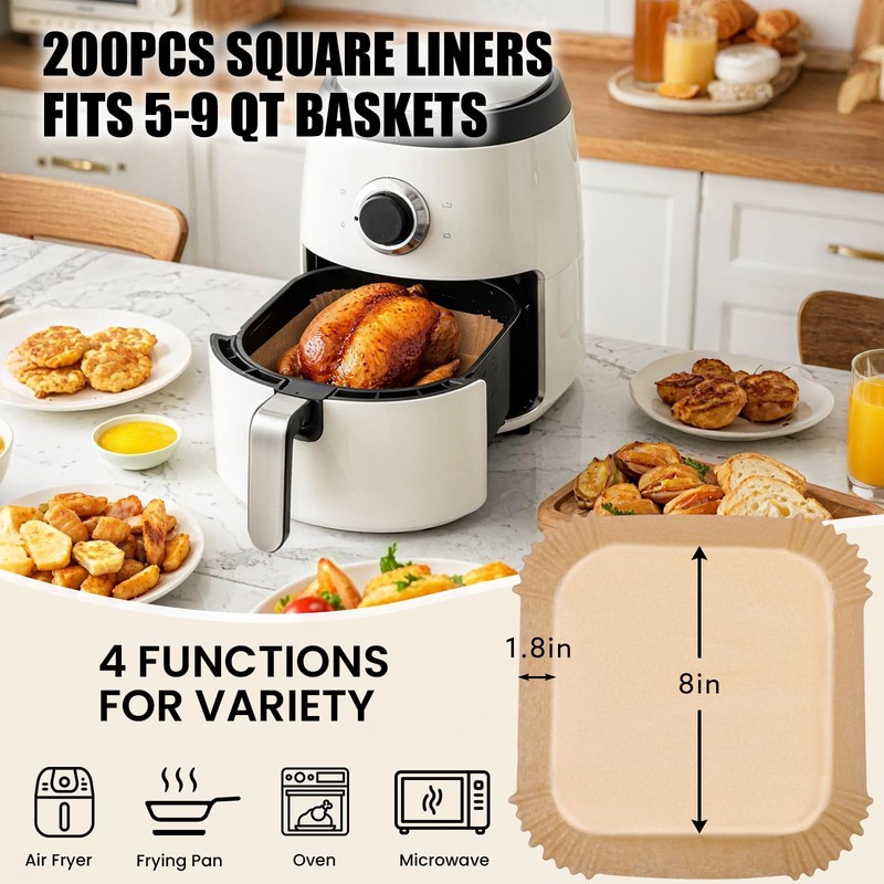 OLESBUR Air Fryer Liners Disposable, 200Pcs 8 Inch Airfryer Large, Natural gallery