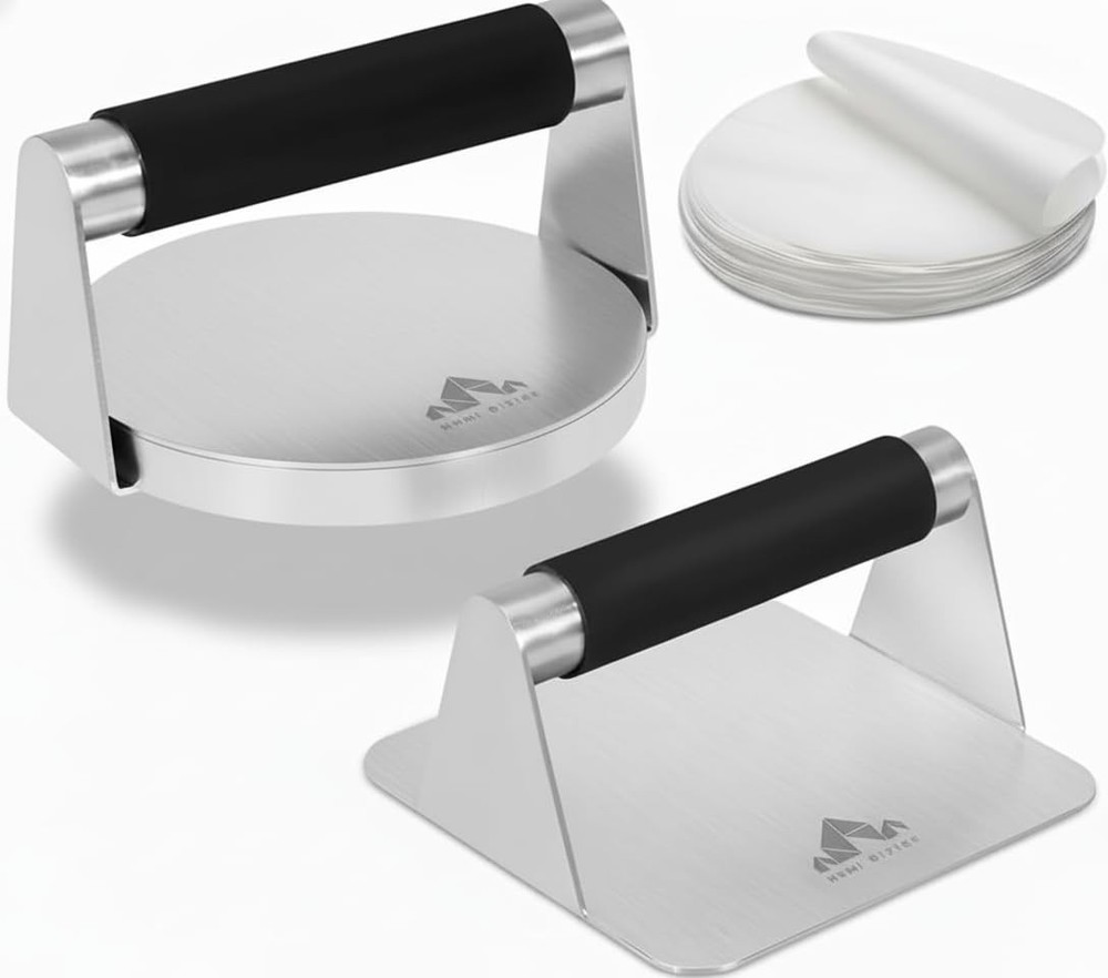 Homi styles Stainless Steel Burger Press –5.5 inch Round and Silver Black
