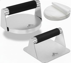 Homi styles Stainless Steel Burger Press –5.5 inch Round and Silver Black
