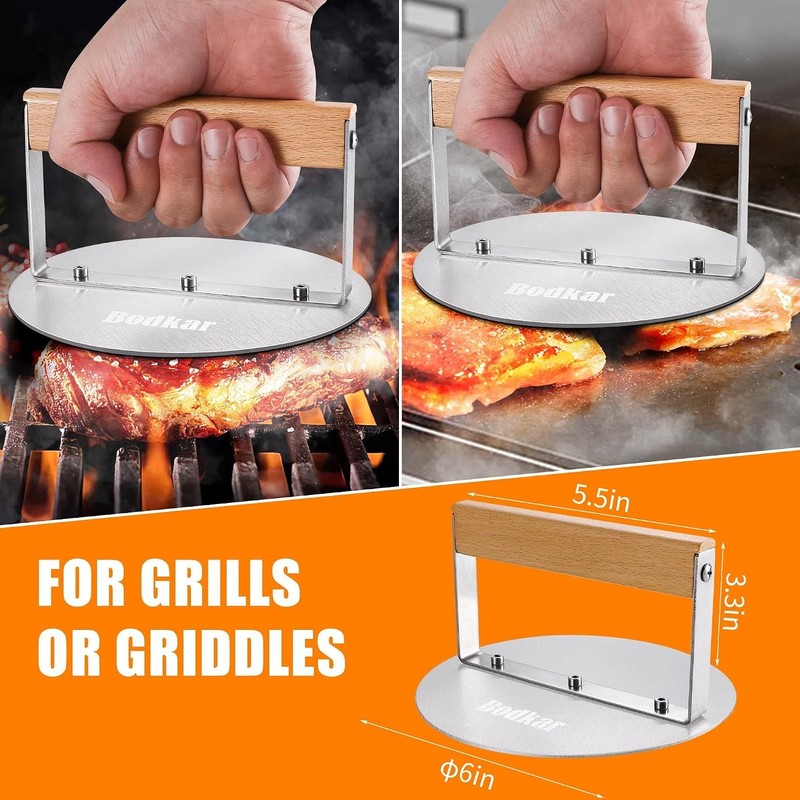 Stainless Steel Burger Press, 6 inch Round Burger Smasher Round Hamburger Pre... gallery
