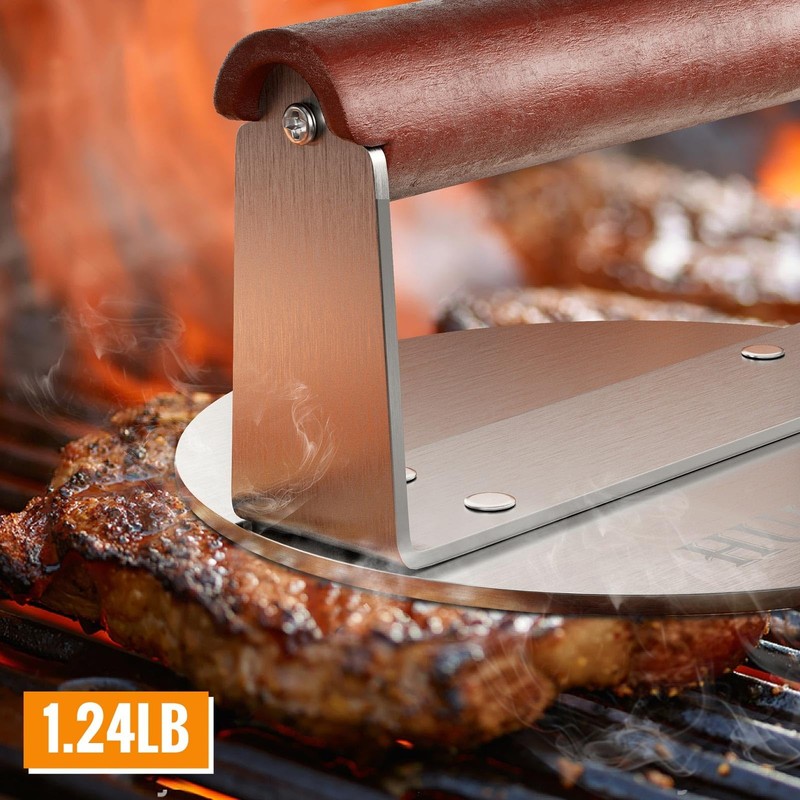 HULISEN Burger Smasher, Stainless Steel Smashed 6 Inch Round Press, Silver gallery