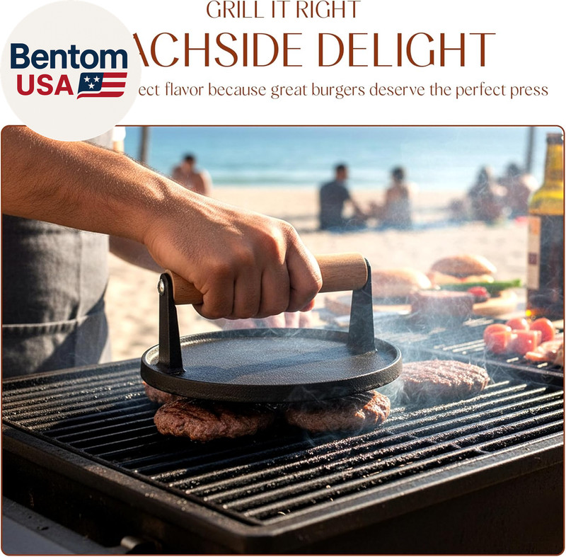Heavy Duty Cast Iron Smash Burger Press 7" round Grill Press for Cooking Burgers gallery