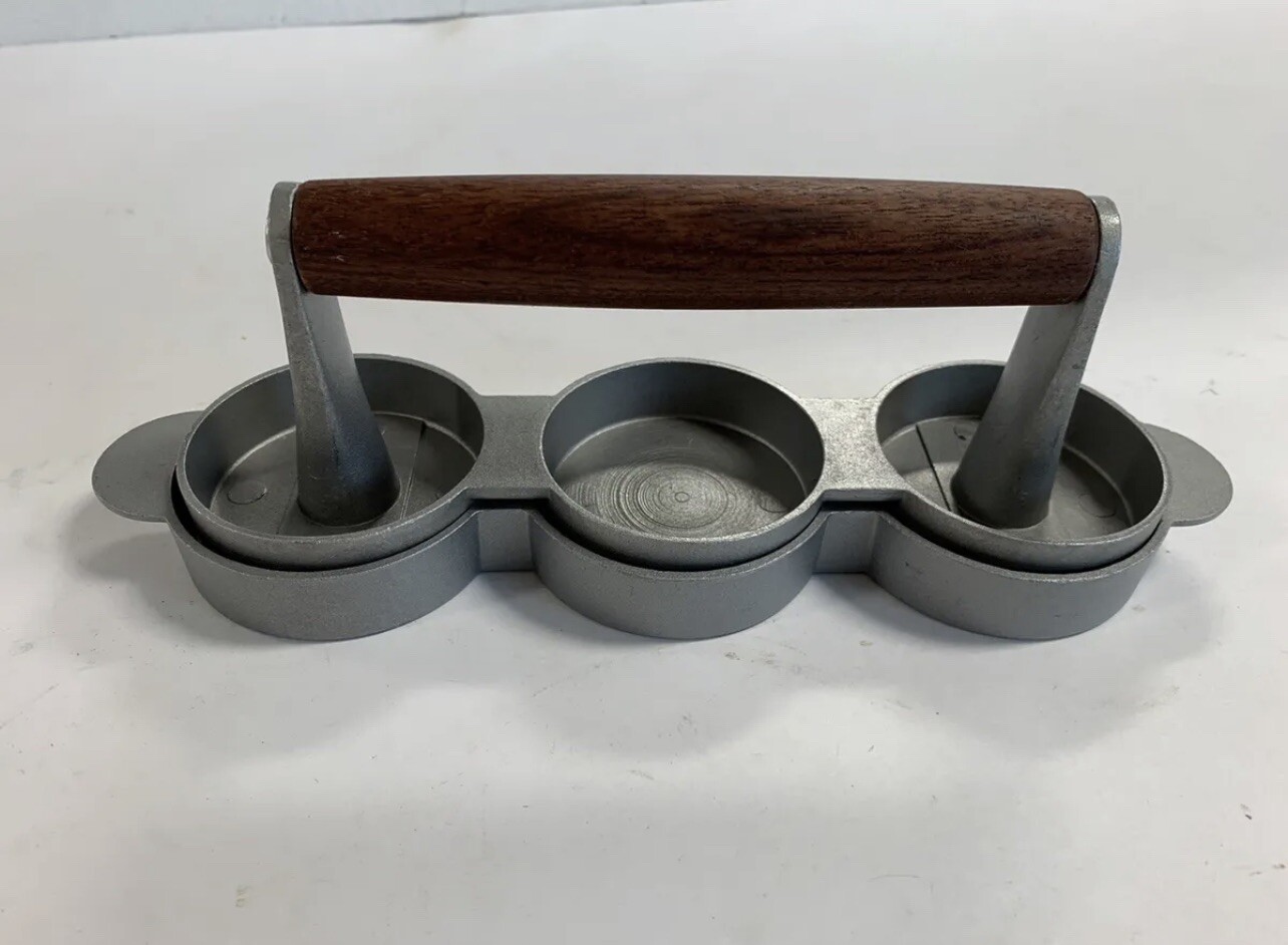 Mini Hamburger Patty Slider Press | Makes 3 | Metal w/ Wooden Handle | 10" Long gallery