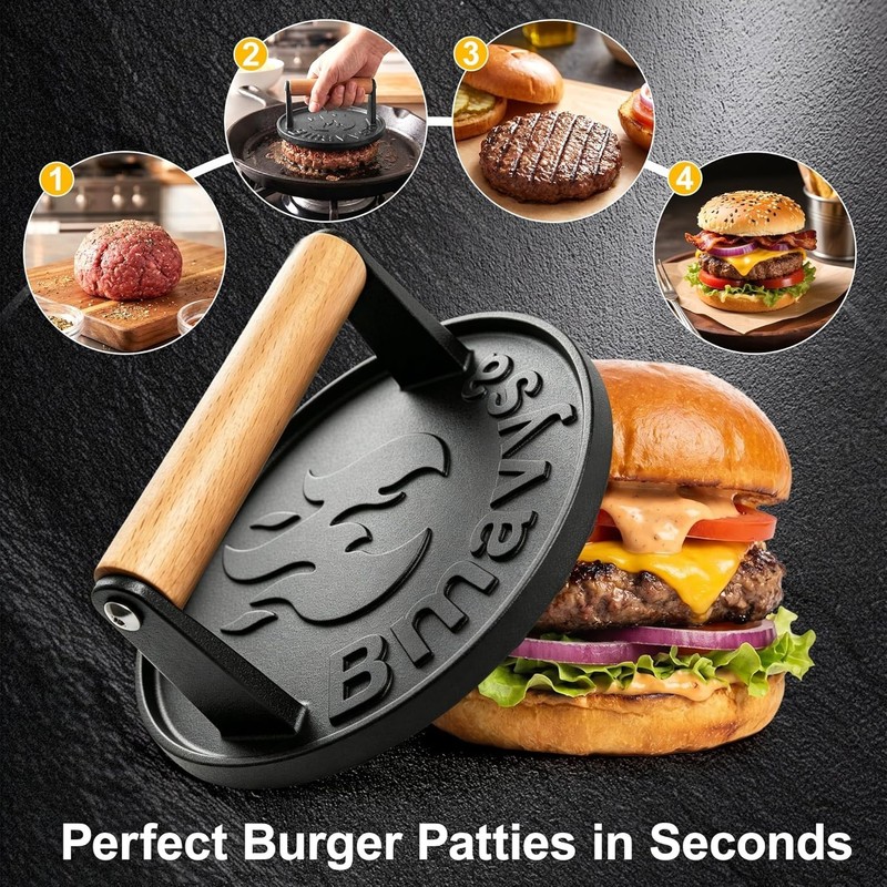 Heavy-Duty Cast Iron Smash Burger Press, Non-Stick and Rust Resistant, Burger Sm gallery