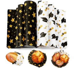 100 Pcs Graduation Wax Paper Deli Wrap Gold Black Graduation Cap Diploma Star Wa