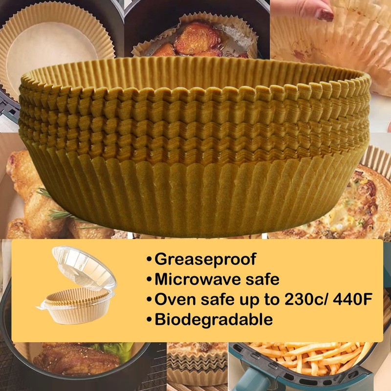 Disposable Paper Liner for Air Fryer 100pcs 6.5'', Non-stick 100, Brown gallery