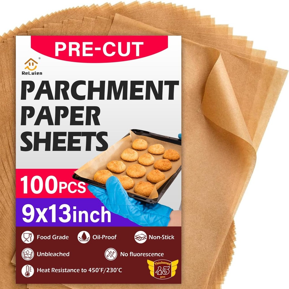 Parchment Paper Sheets, 9x13 In Unbleached Non-Stick inch, Nature