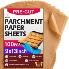 Parchment Paper Sheets, 9×13 In Unbleached Non-Stick inch, Nature