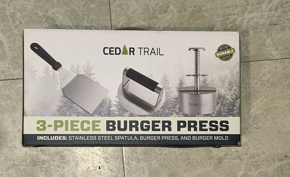 3- Piece Stainless Steel Burger Press By Cedar Trail New In Box