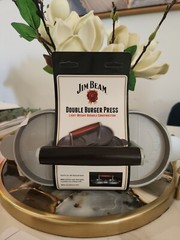 NEW Jim Beam Double Burger Press Light Weight Wood Handles Embossed Beef Patty