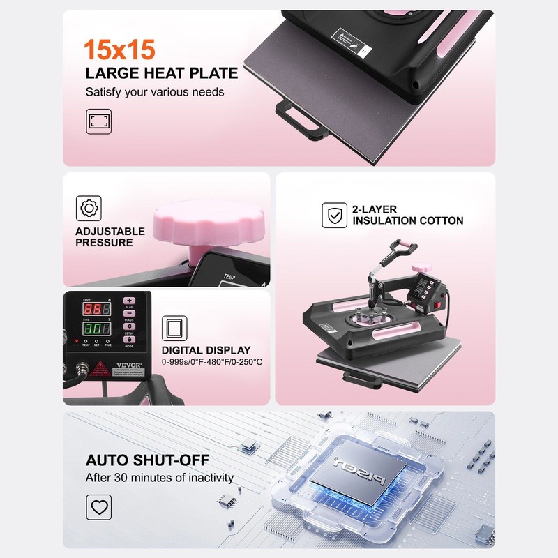 15x15in Digital Swing-Away Heat Press, 30oz Dual-Mug Tumbler, Teflon Nonstick gallery
