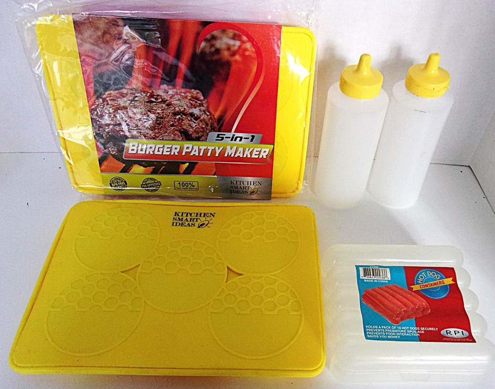Camping Lot 5-in-1 Silicone Burger Presses w/Hotdog Holder & Condiment Bottles
