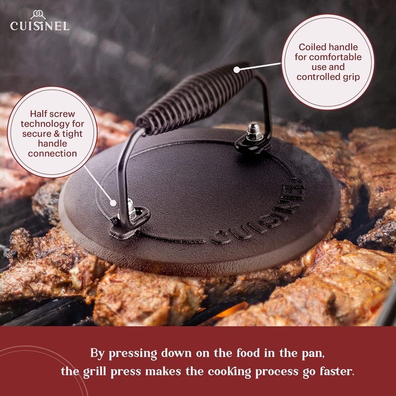 Grill Press Cast Iron Burger Press For Bacon Steak And Smashed Hamburgers 7.5" R gallery