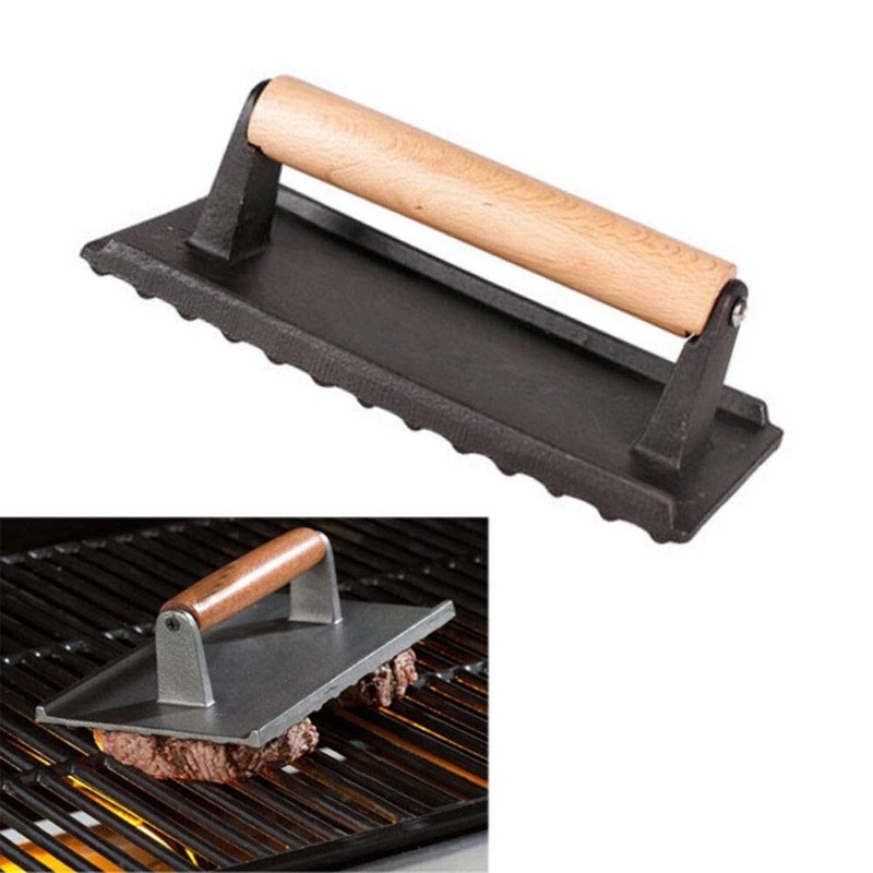 9x5 Inch Cast Iron Weight/Bacon Press with Wooden Handle, Heavy-Weight Press gallery