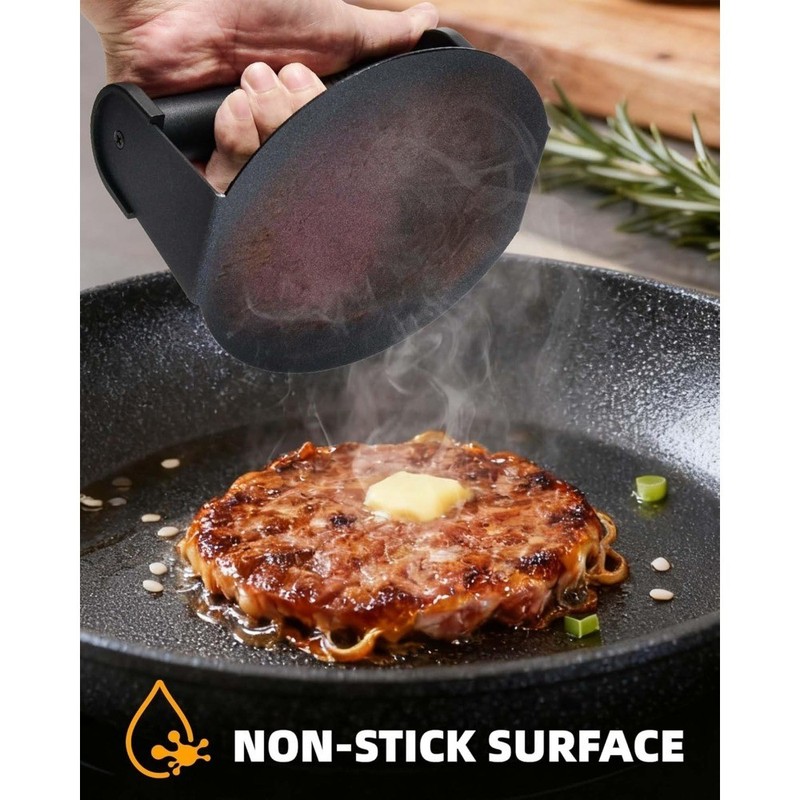 Burger Press, 6'' Round Burger Smasher for Griddle with Heat-Resistant Handle, gallery