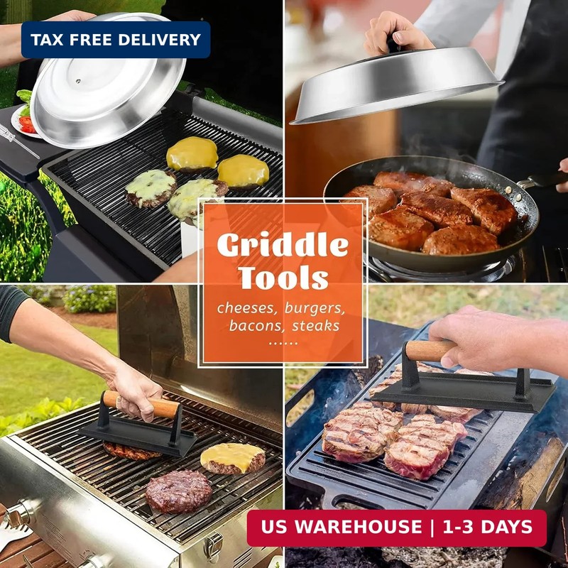 12In Cheese Melting Dome & 8x4In Cast Iron Grill Press, HaSteeL Stainless Steel gallery