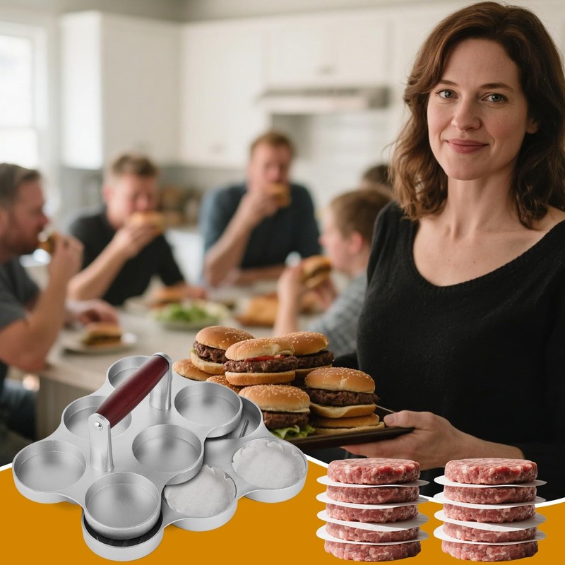 Mini Round Meat Hamburger Patty Maker Burger Press 6 Slots 300 Papers 2.64 In gallery