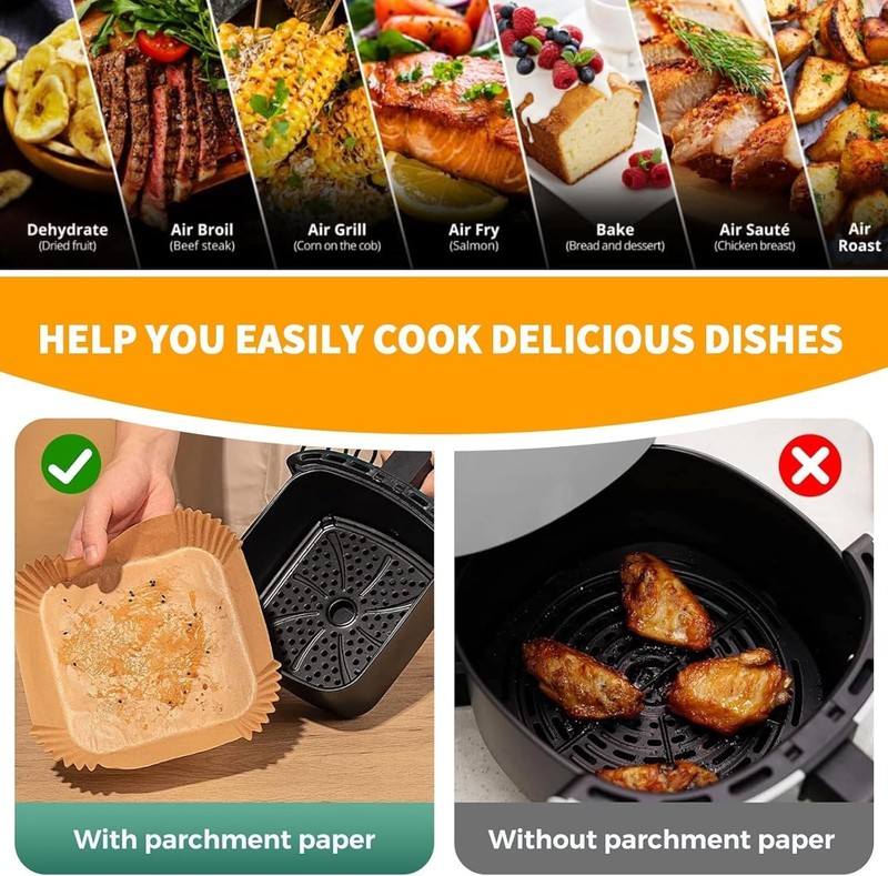 Air Fryer Liners Disposable 150Pcs, 8" Square Parchment Paper 150pcs, Nature gallery