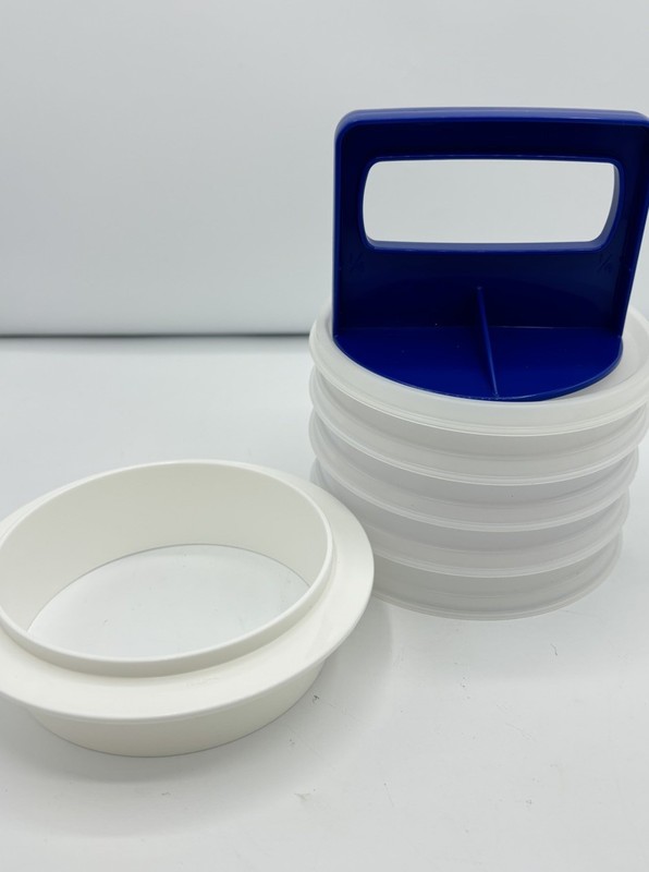 Vintage Tupperware Burger Press 1927 1926 Ring Press 4 Keepers With Lid NEW gallery