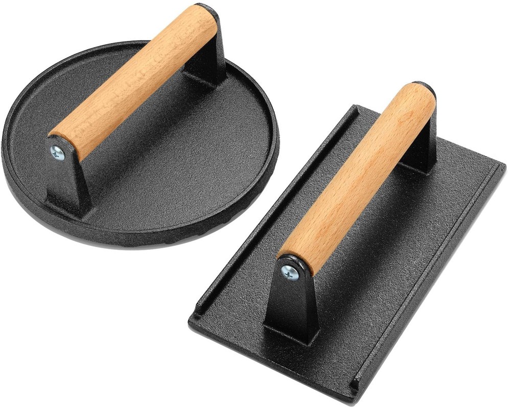 Burger Press, 7" Round & 8.2"X4.3" Rectangle Heavy-Duty Cast Iron Smash Bacon...