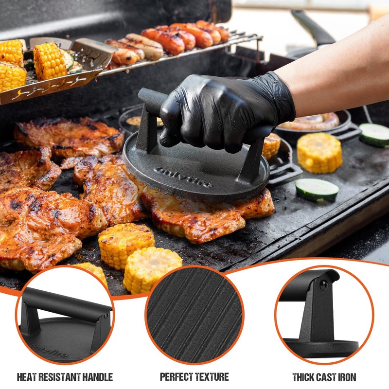 Cast Iron Grill Press Heavy-Duty Smash Burger Meat Steak with Handle for Griddle gallery