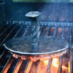 Hand Forged Carbon Steel Jumbo Hamburger Press With Railroad Spike