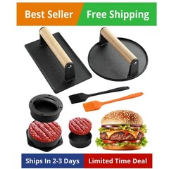 Smash Burger Press Kit – 4 in 1 Stuffed Burger Mold, Cast Iron Burger Presses…