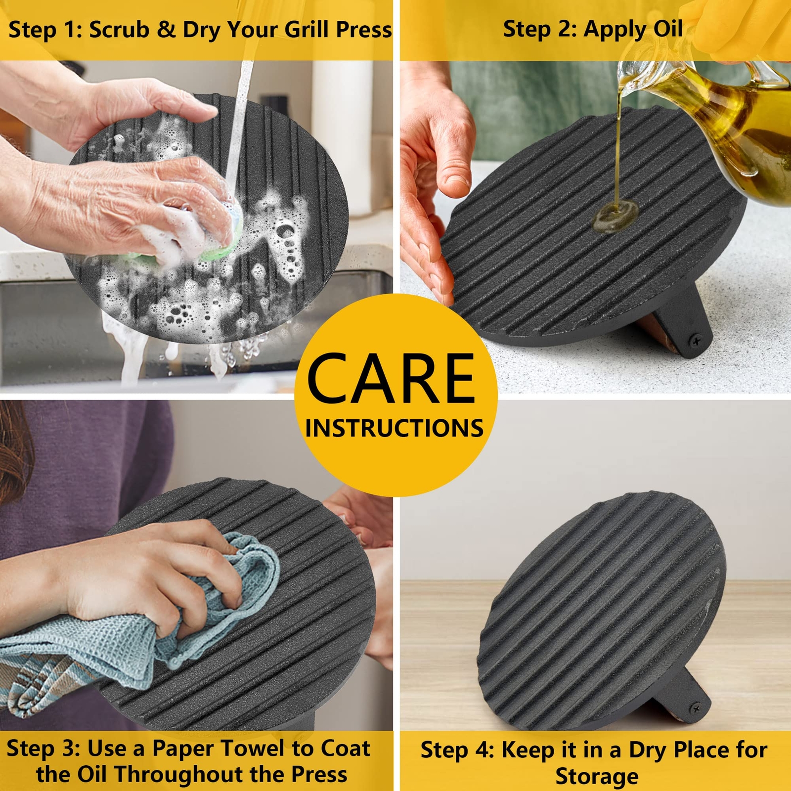 2 PCS Heavy Duty Cast Iron Burger Press Set, Round & Rectangular Smash Press gallery
