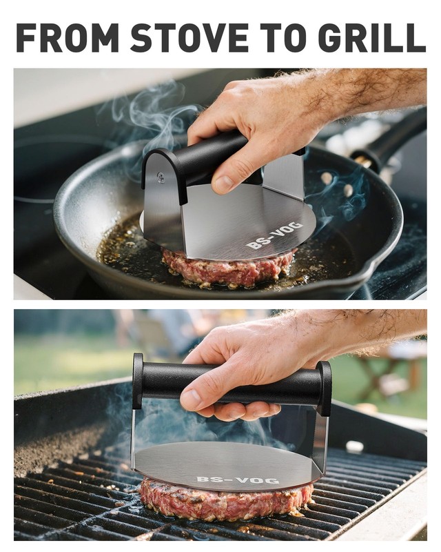 Burger Press, 6" Stainless Steel Burger Smasher for Griddle, Nonstick Round H... gallery