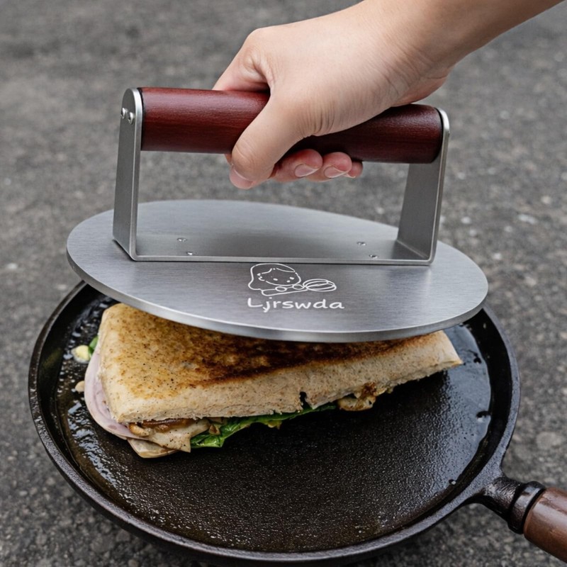 8.5"Extra Large Stainless Steel Burger Press 2.5 Lb Round Metal Smasher Bacon gallery