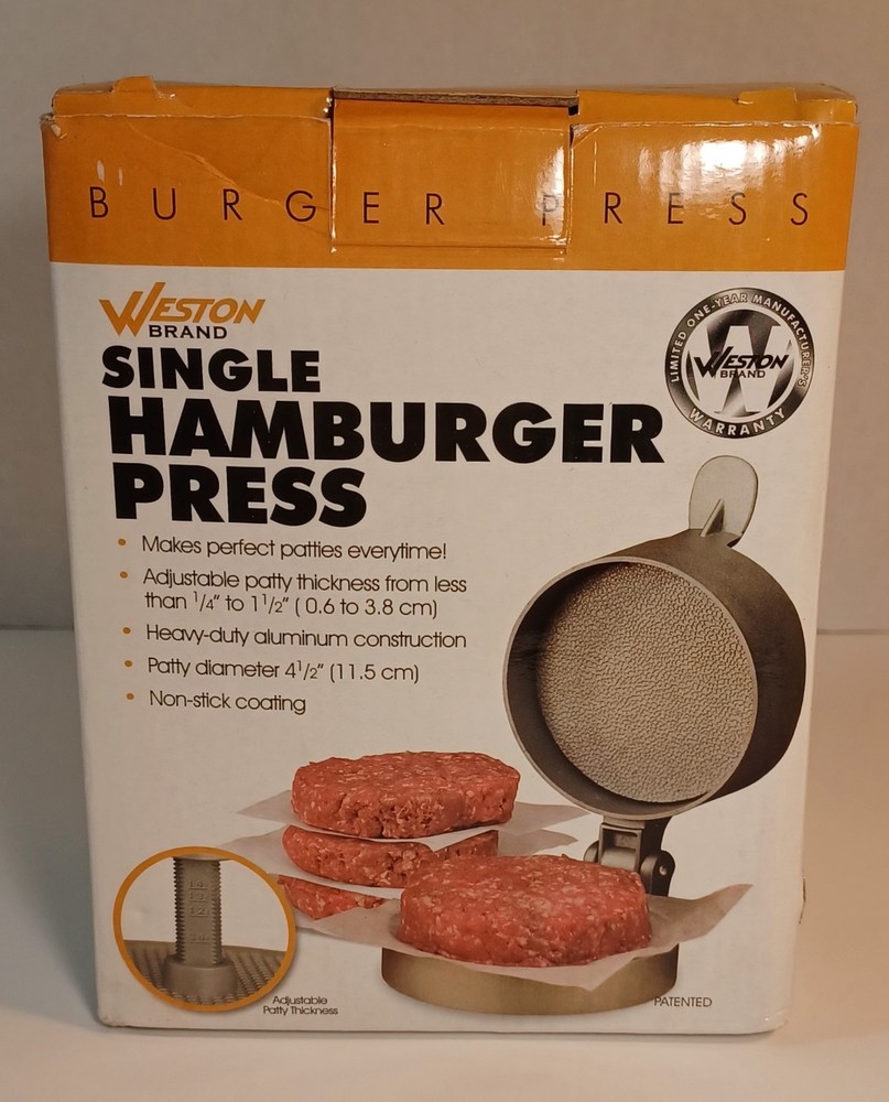 Weston Hamburger Press Makes 4.5" Patties 1/4" to 1.5" Thick Non-stick NEW