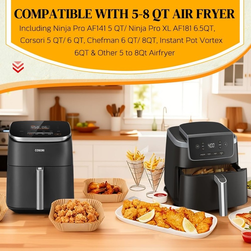 BYKITCHEN Air Fryer Sheets Liners for 9inch (5 to 8 QT)-100pcs-square, Black gallery