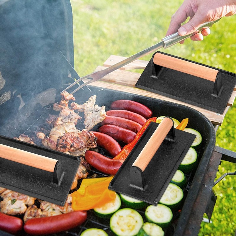 3Pcs Cast Iron Grill Press, Heavy Duty Bacon Press with Wood Handle, Pre-Seas... gallery
