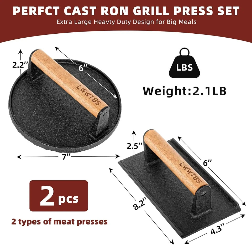 Burger Press Heavy-Duty Cast Iron Smashed Meat Steak Weight Grill Griddle Press gallery