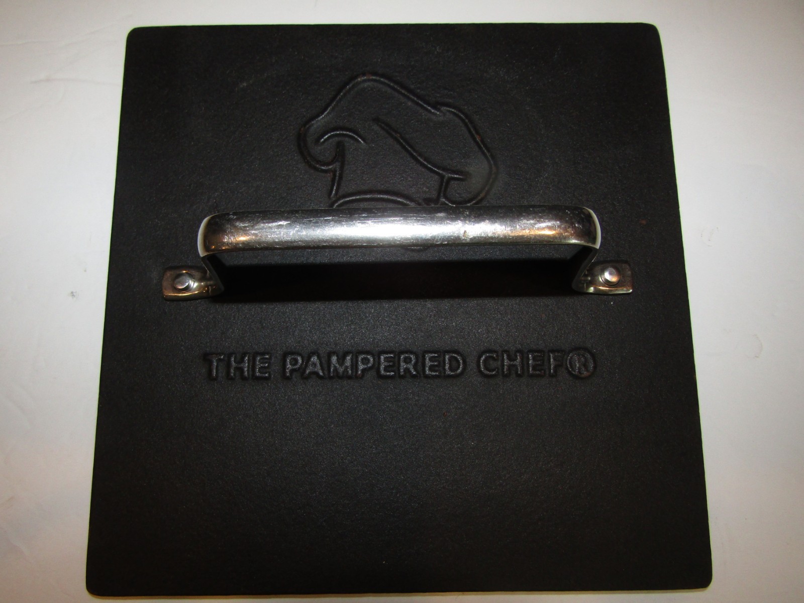 PAMPERED CHEF Cast Iron PANINI Heavy SQUARE GRILL Press BURGER Bacon 8.5" gallery