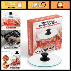 Round Glass Bacon Press & Splatter Shield – 8 Inch for Perfectly Cooked Flat Bac