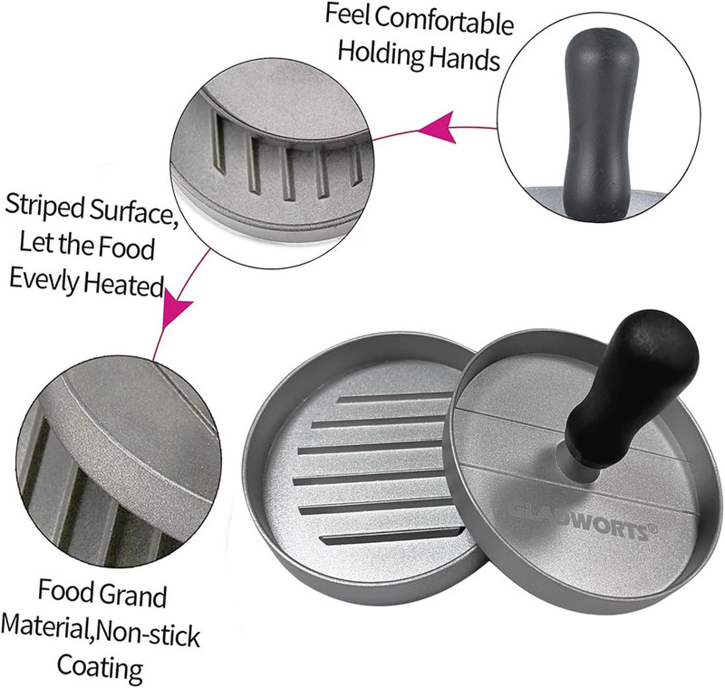 Hamburger Press Patty Maker Cast Aluminium + 100 Non-Stick Papers, Quarter Pound gallery