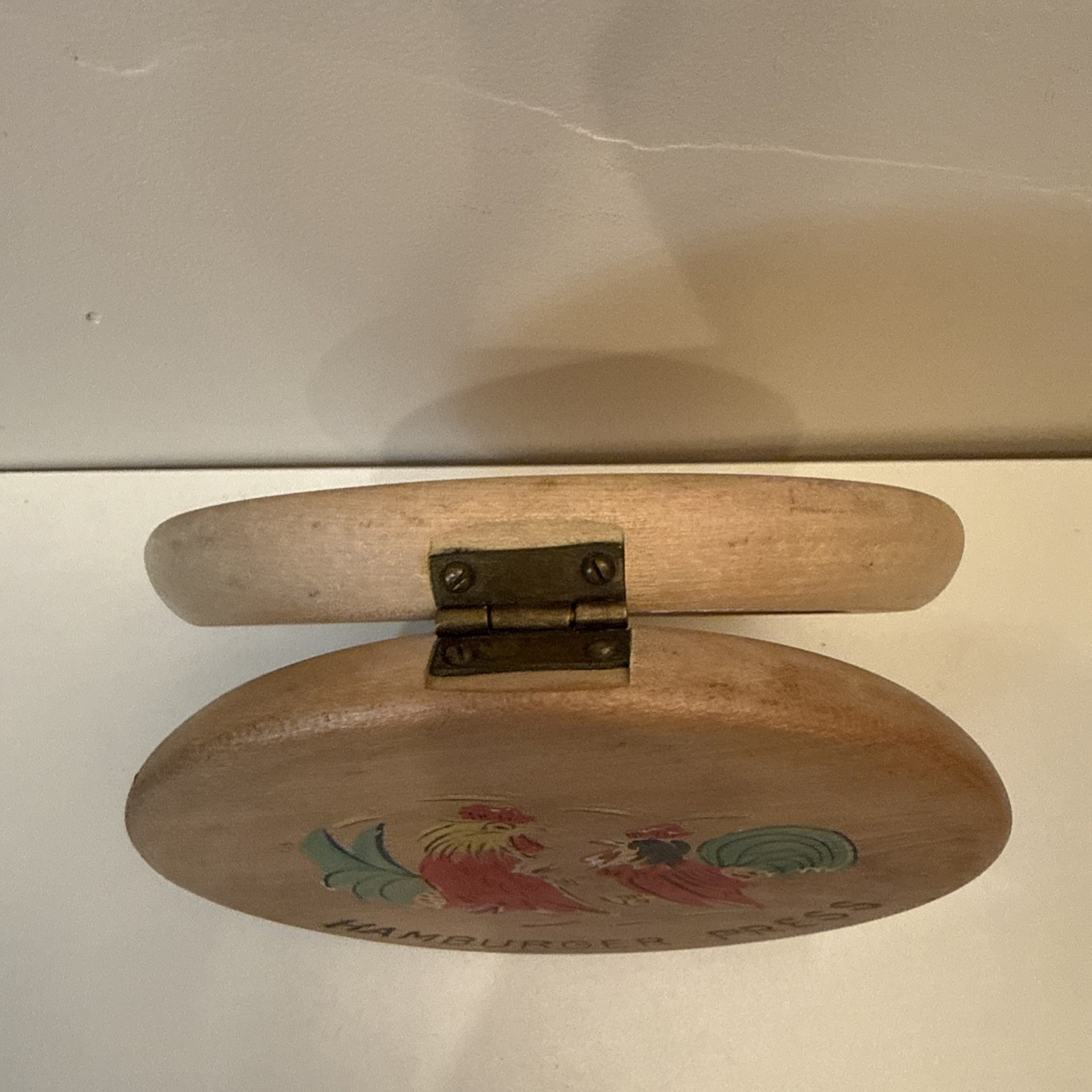 Vtg Hamburger Press Tole Painting Roosters Wood Beautiful Display Piece gallery