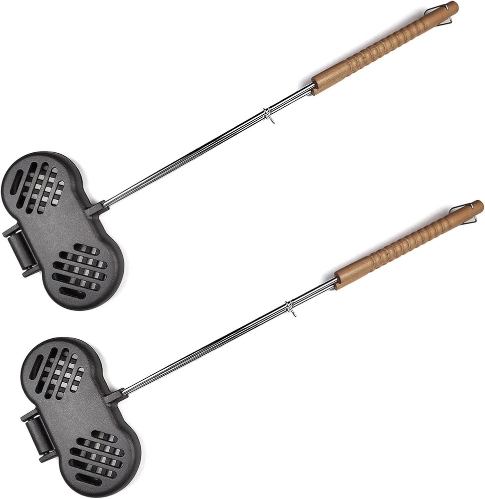 Hamburger Campfire Iron Preseasoned Handheld Round Burger Grill Set Of 2