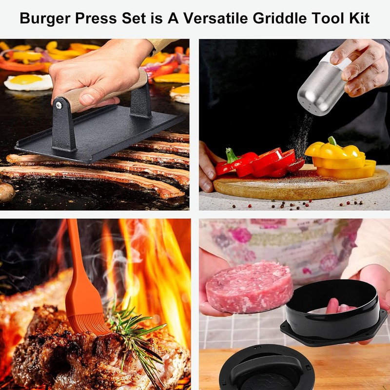 POLIGO 5PC Smash Burger Press Kit - Rectangle Smash Bacon Press and 4 in 1 mold gallery