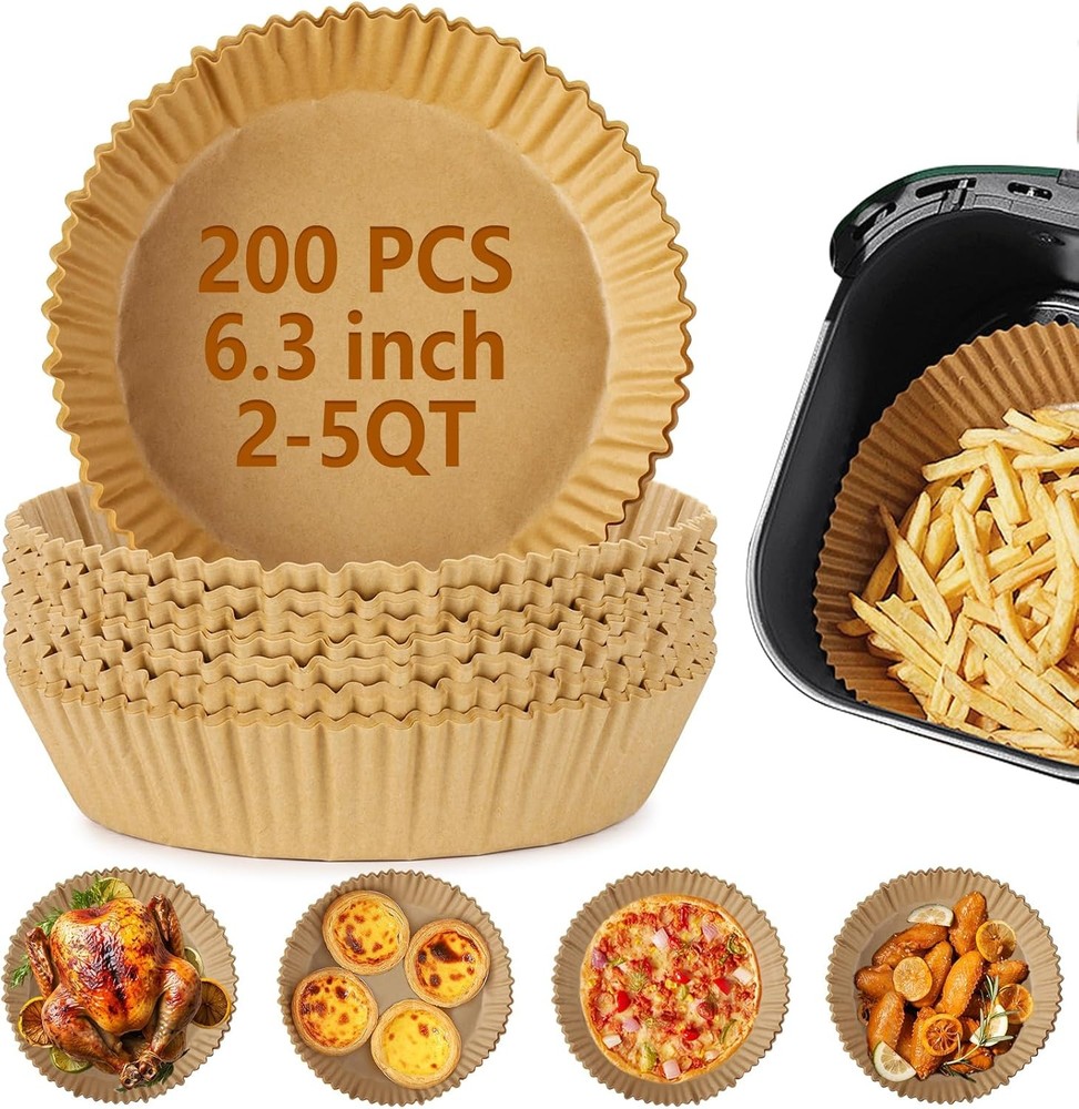 200Pcs Air Fryer Disposable Paper Liner, Round 6.3"Round, Wood color