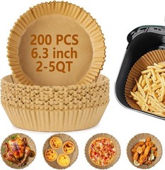 200Pcs Air Fryer Disposable Paper Liner, Round 6.3"Round, Wood color